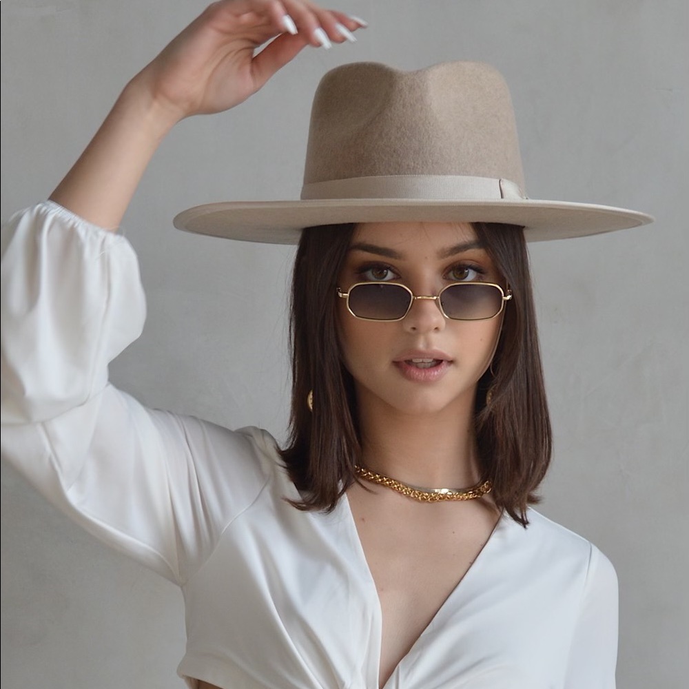 Oatmeal Wool Flat Brim Hat - Picture 4 of 11